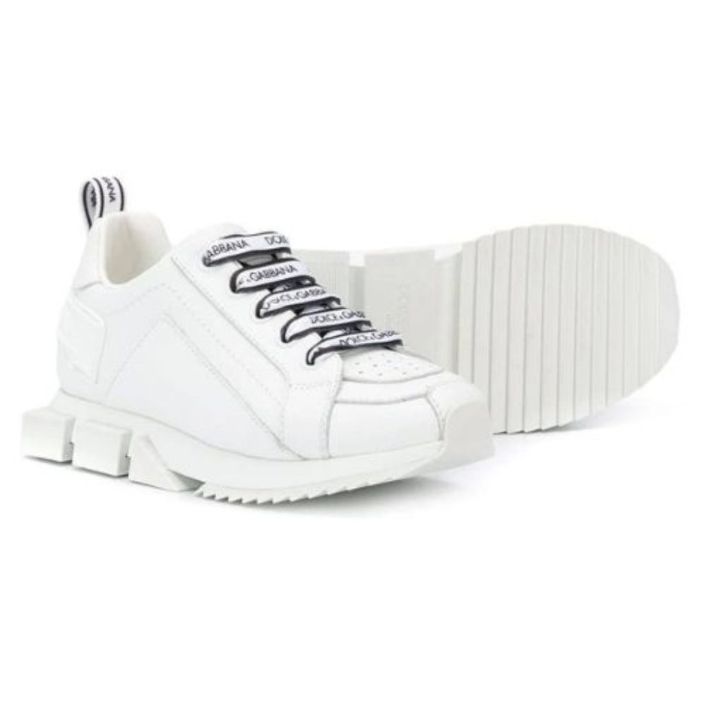 Dolce and Gabbana Kids White Leather Logo Trainers